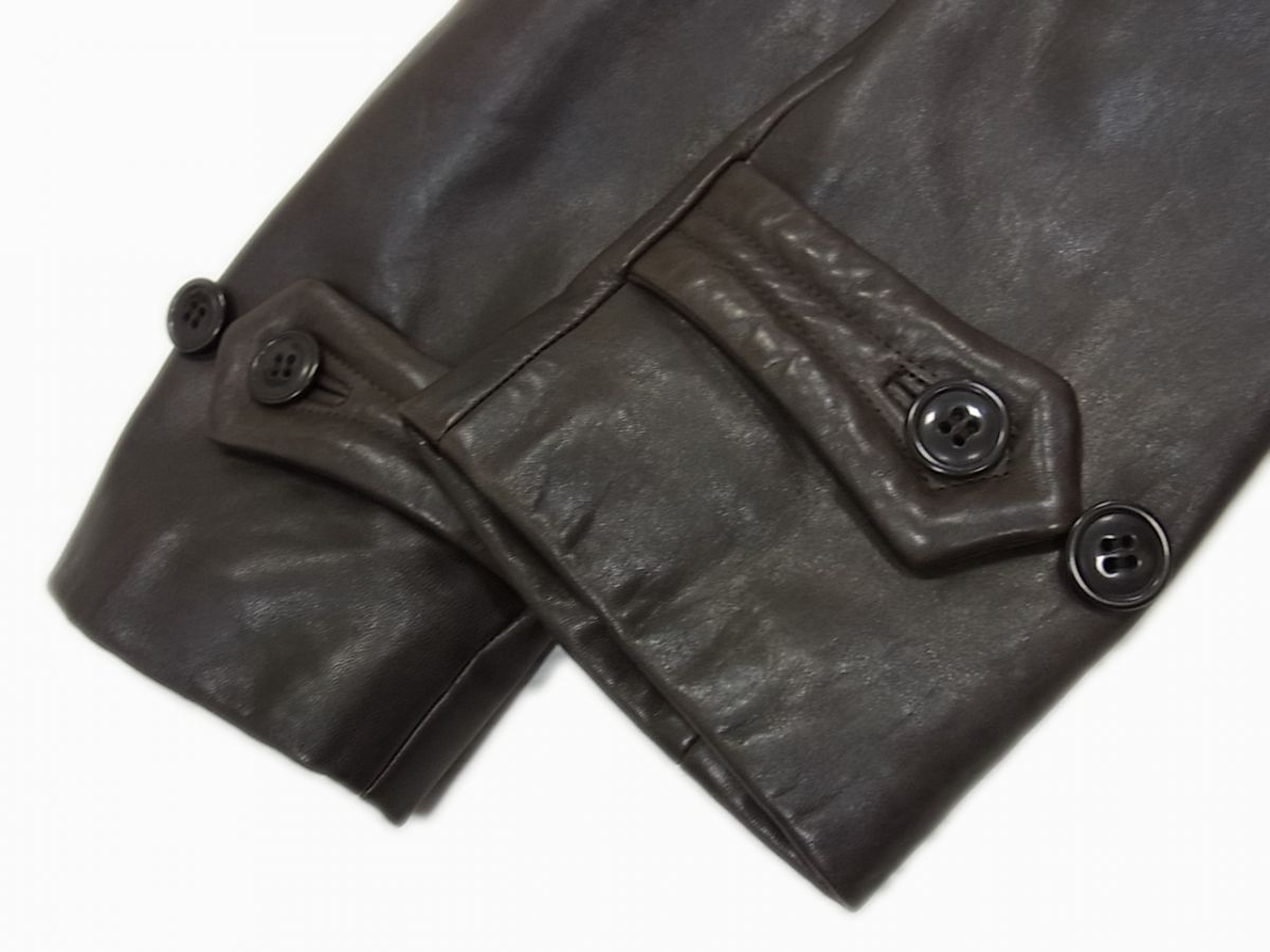 羊革◇HUGO BOSS ラムレザー チェスターコート ダークブラウン