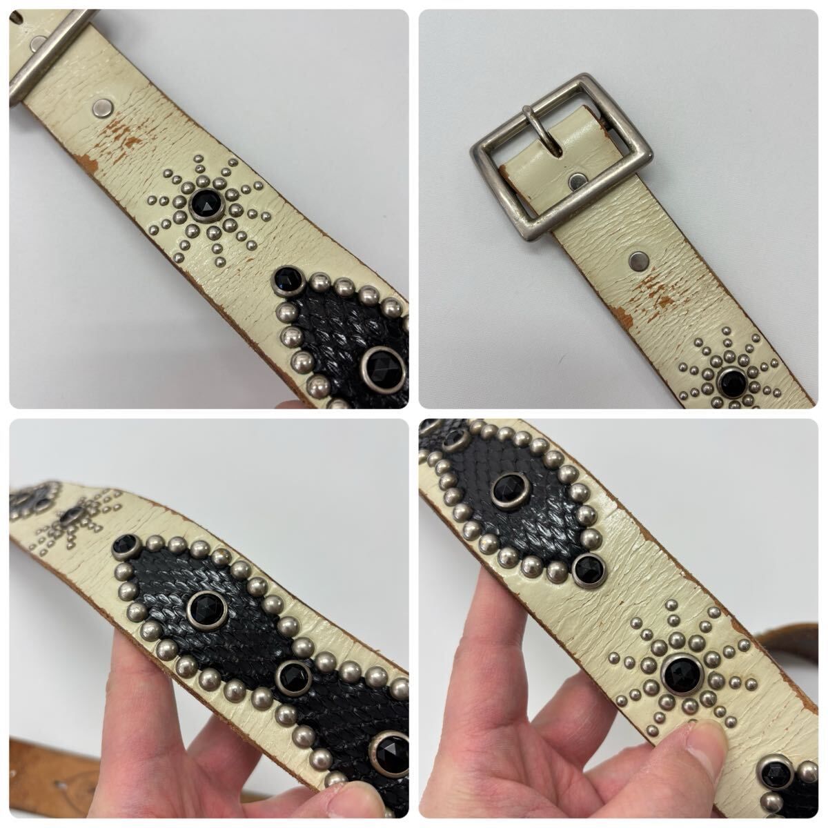 HTC Hollywood Trading Company ピーナッツ スタッズ ベルト ホワイト