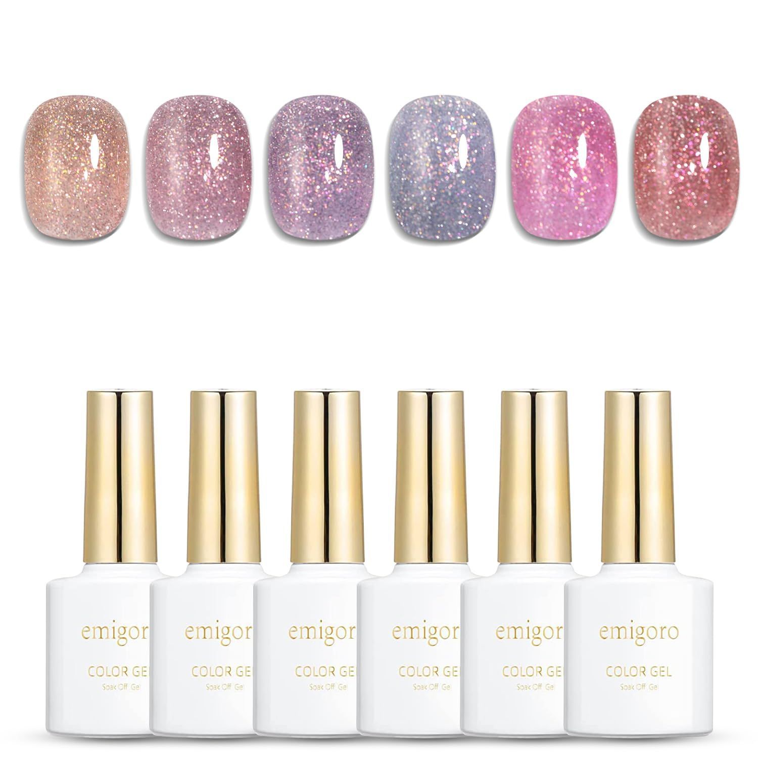 Self Nail Color Gel Glitter Gel Flash Glitter Glitter Glitter Galaxy Nail Flash Nail Gel 6 Color Set Glitter UV/LED Compatible (AN-Fireworks Gels with Glitter) Gel Nails
