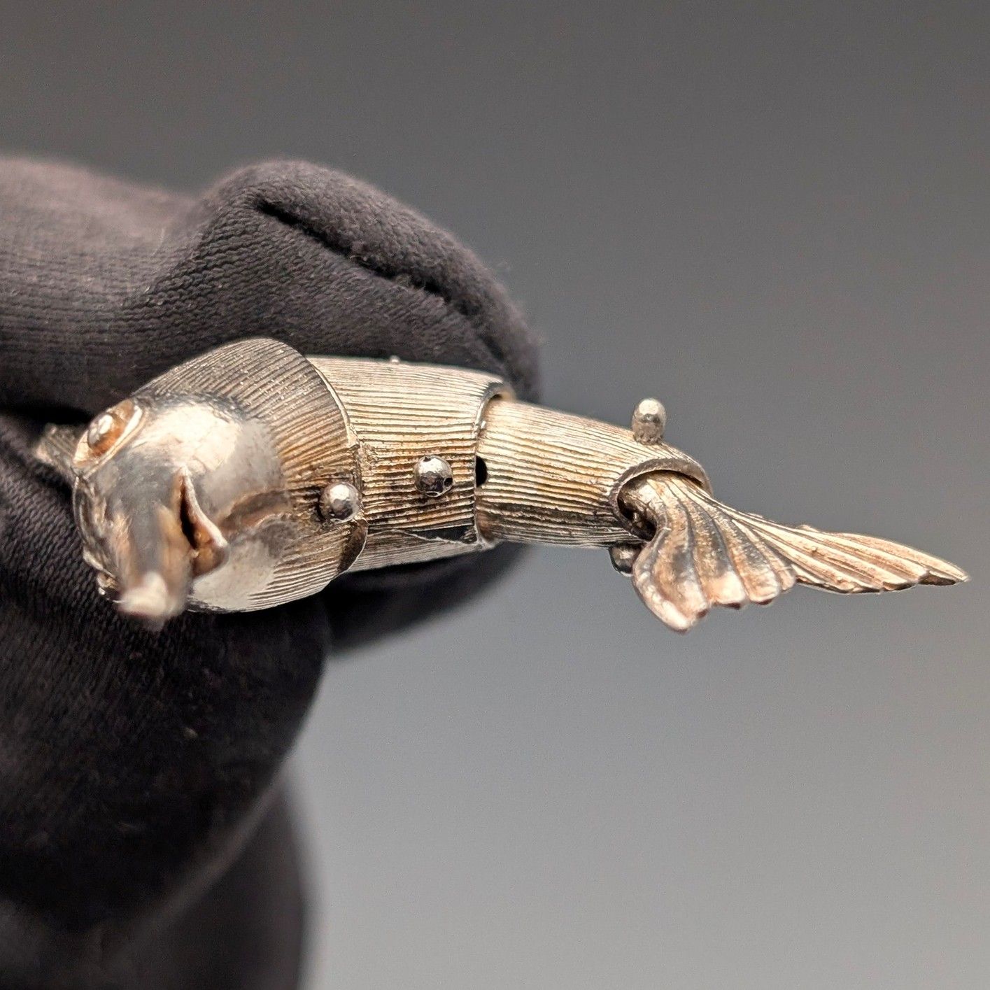 1917年頃 英国アンティーク 純銀製アルバートチェーン 64g フィッシュ