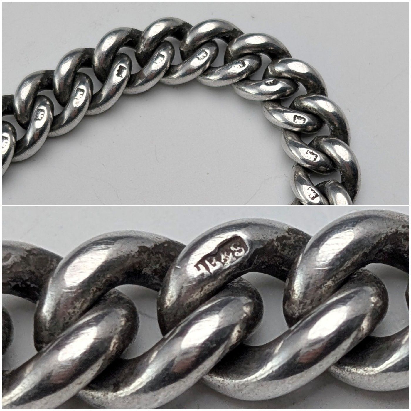 1922年頃 英国アンティーク 純銀製アルバートチェーン 60g 準銀メダル