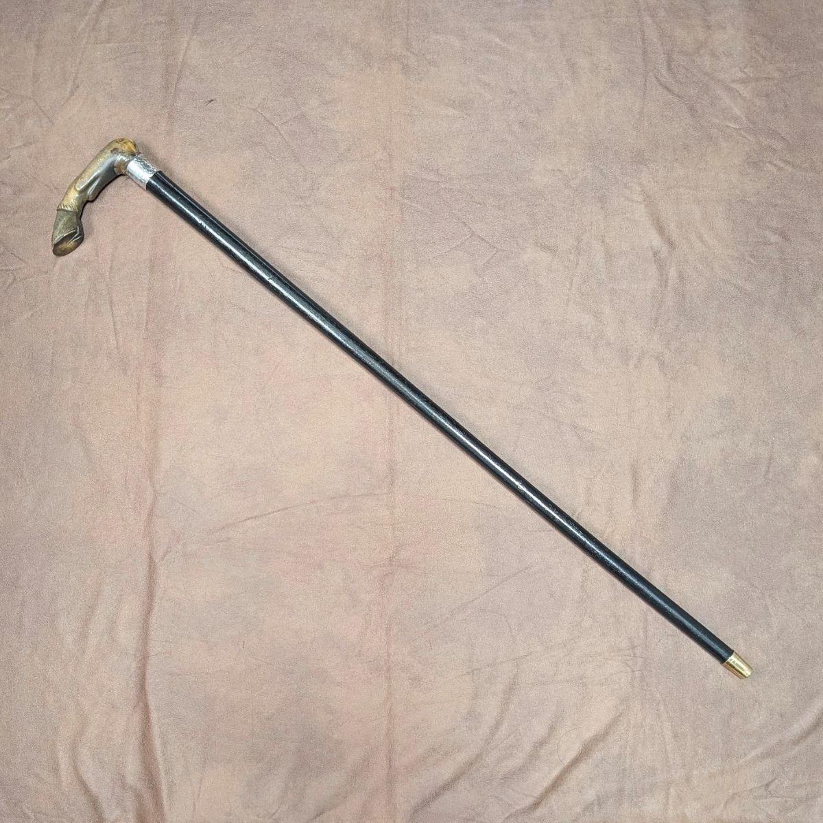 1899年 英国アンティーク 純銀装飾 L字ホーンハンドル ステッキ 杖