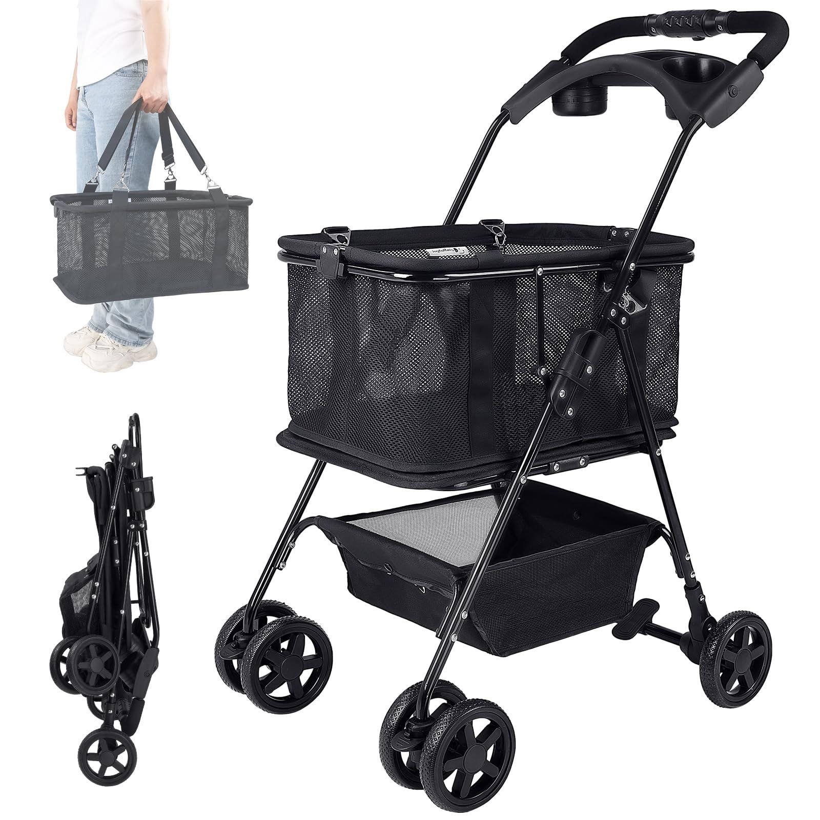 ショッピングカート ワンタッチ 折りたたみ 買い物カート 2段