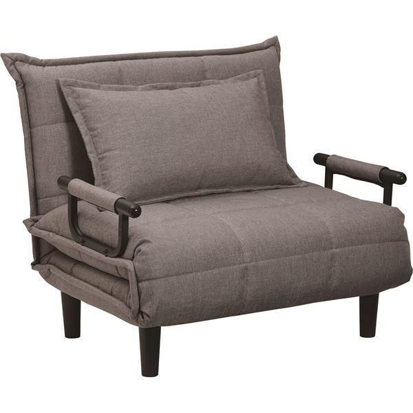 ソファベッド 幅100cm マット幅86 6段階リクライニング 折りたたみ シングル 1人掛け ファブリック キャスター付き 肘付き ソファーベッド グレー GY 組立品