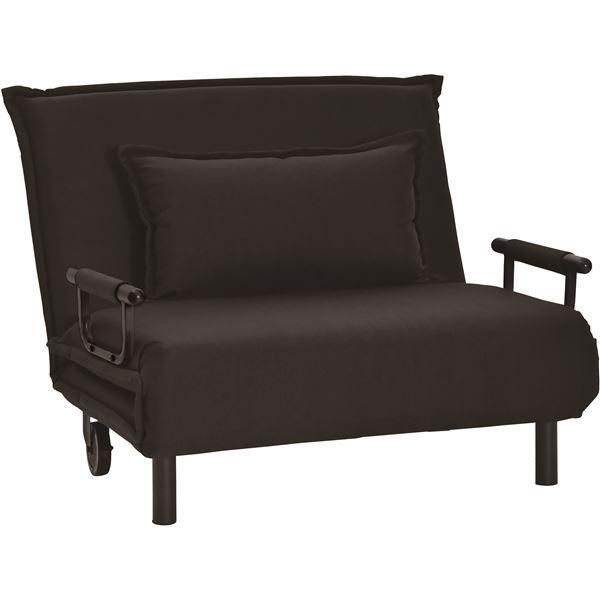 ソファベッド 幅111cm マット幅100 6段階リクライニング 折りたたみ シングル 1人掛け ファブリック キャスター付き 肘付き ソファーベッド ブラック BK 組立品