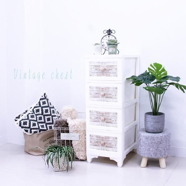 衣類収納 タンス 約幅34cm 4段 アンティークホワイト 日本製