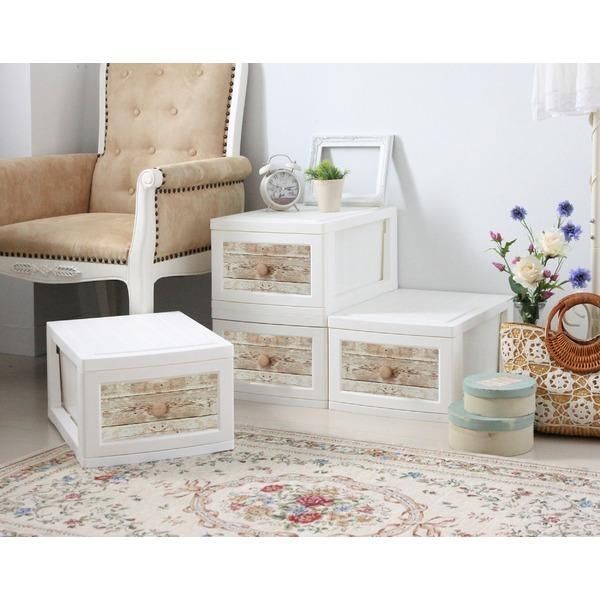 4個組〕 衣類収納 タンス 約幅34cm 1段 アンティークホワイト 日本製