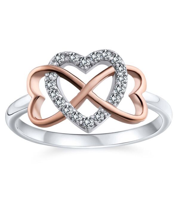 レディース ブリング レディース アクセサリー Bling Jewelry Two Tone Pave CZ Accent Cubic Zirconia Crossover Intertwined Infinity Heart Promise Ring Rose Gold