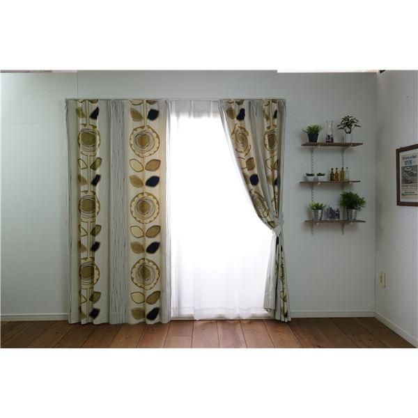 ひまわり柄 遮光カーテン 〔幅100cm×丈200cm アイボリー 1枚入〕 遮光2