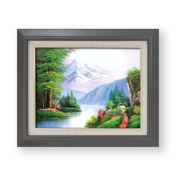 風景油絵 〕 黒いフレーム 自然画 メイヤー油絵額 F6号サイズ 紘黒額