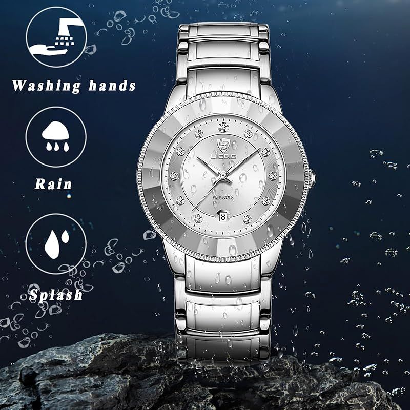 新品】 腕時計 メンズ ステンレス 防水 シルバー: ダイヤ アナログ