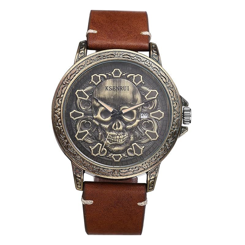 新品】 腕時計 メンズ ロックパンク スカル 本革ベルト: スケルトン