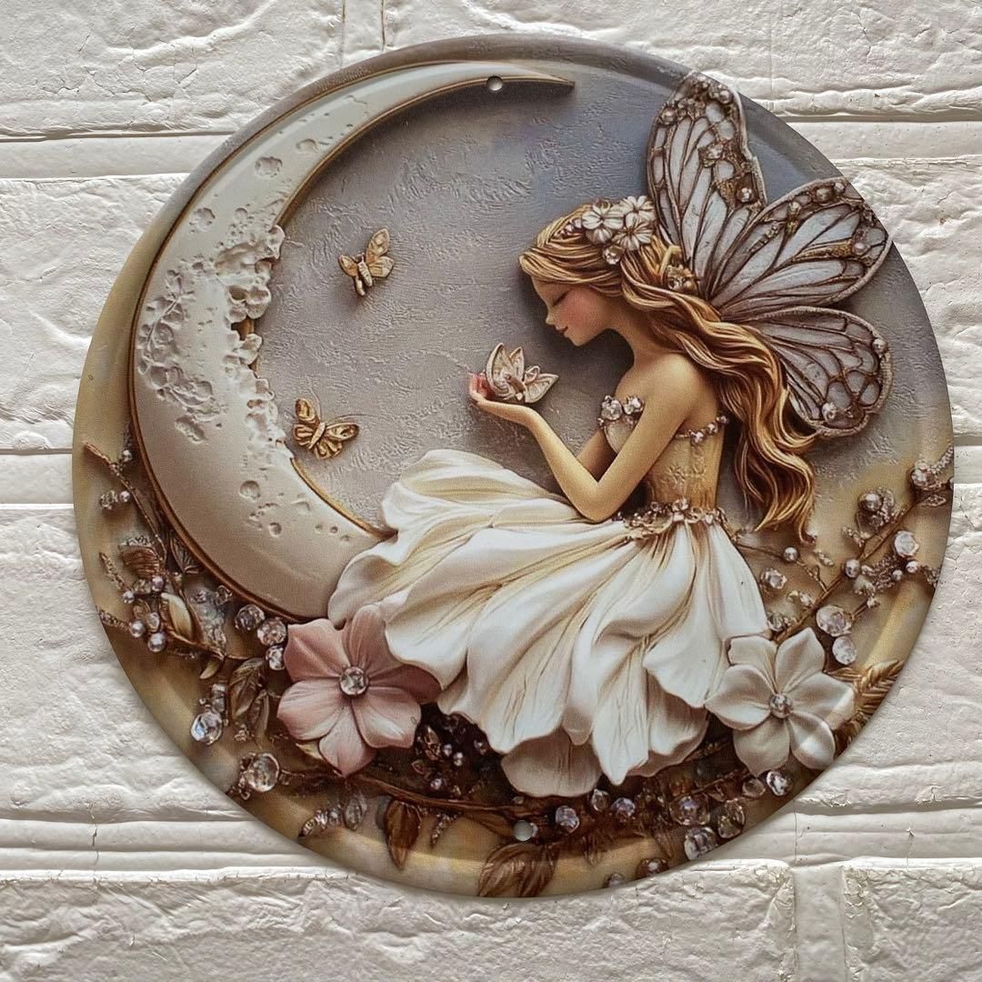 月と妖精のウェルカムボード ウエルカムボード ドアプレート ブリキ