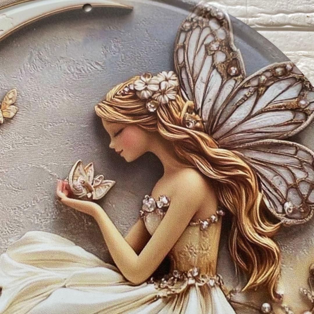 月と妖精のウェルカムボード ウエルカムボード ドアプレート ブリキ