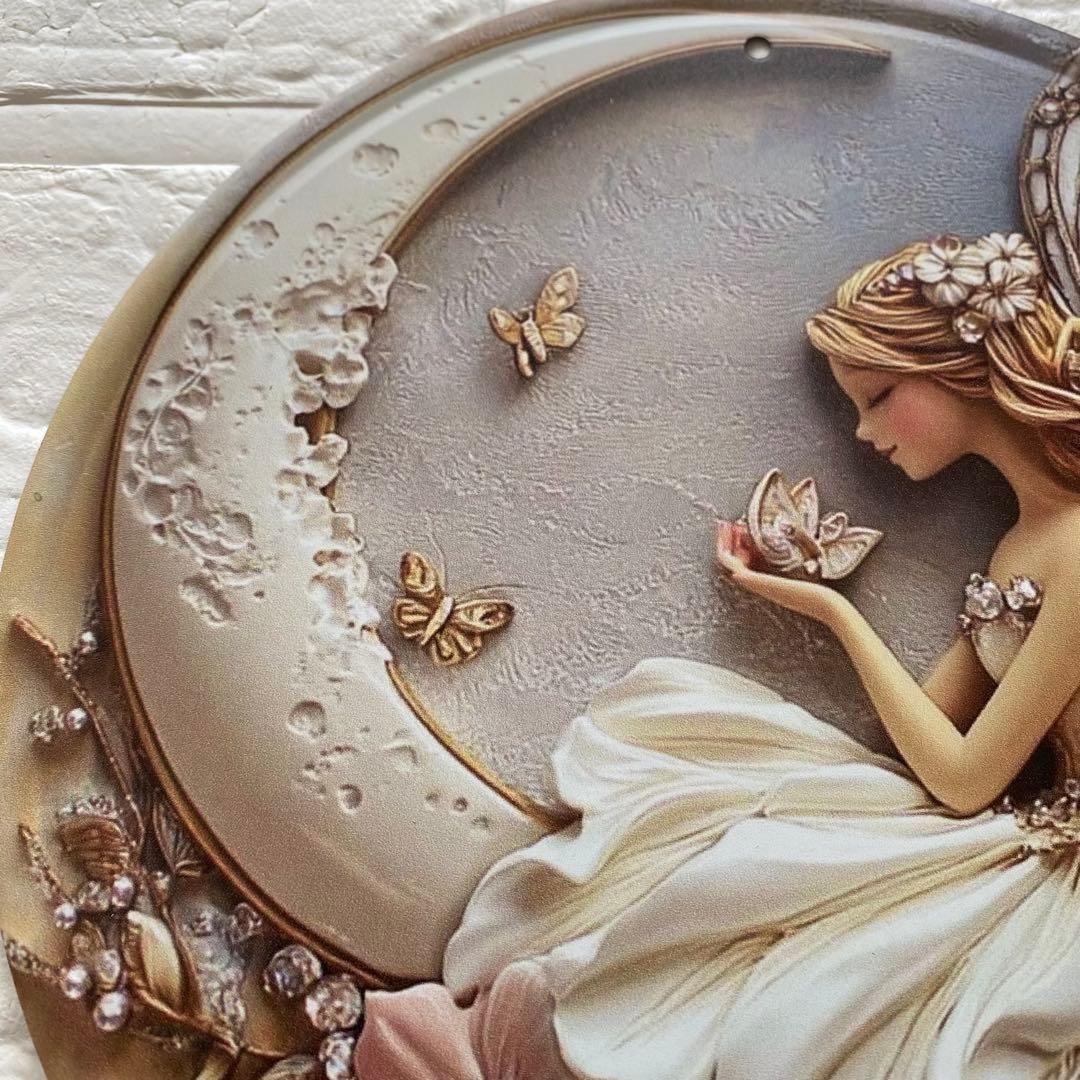 月と妖精のウェルカムボード ウエルカムボード ドアプレート ブリキ