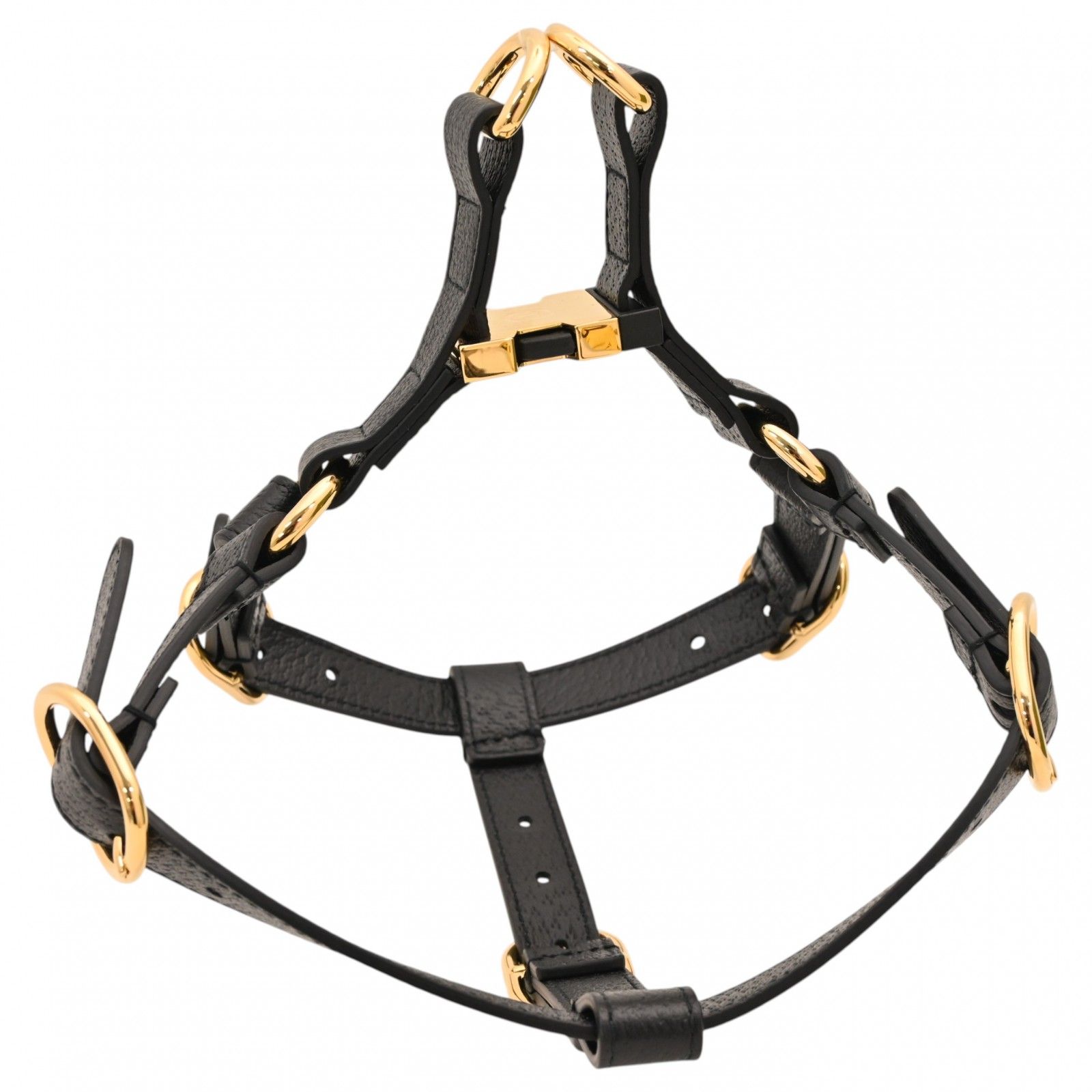 グッチ ペット ハーネス 犬 レザー Sサイズ ブラック ゴールド金具 S