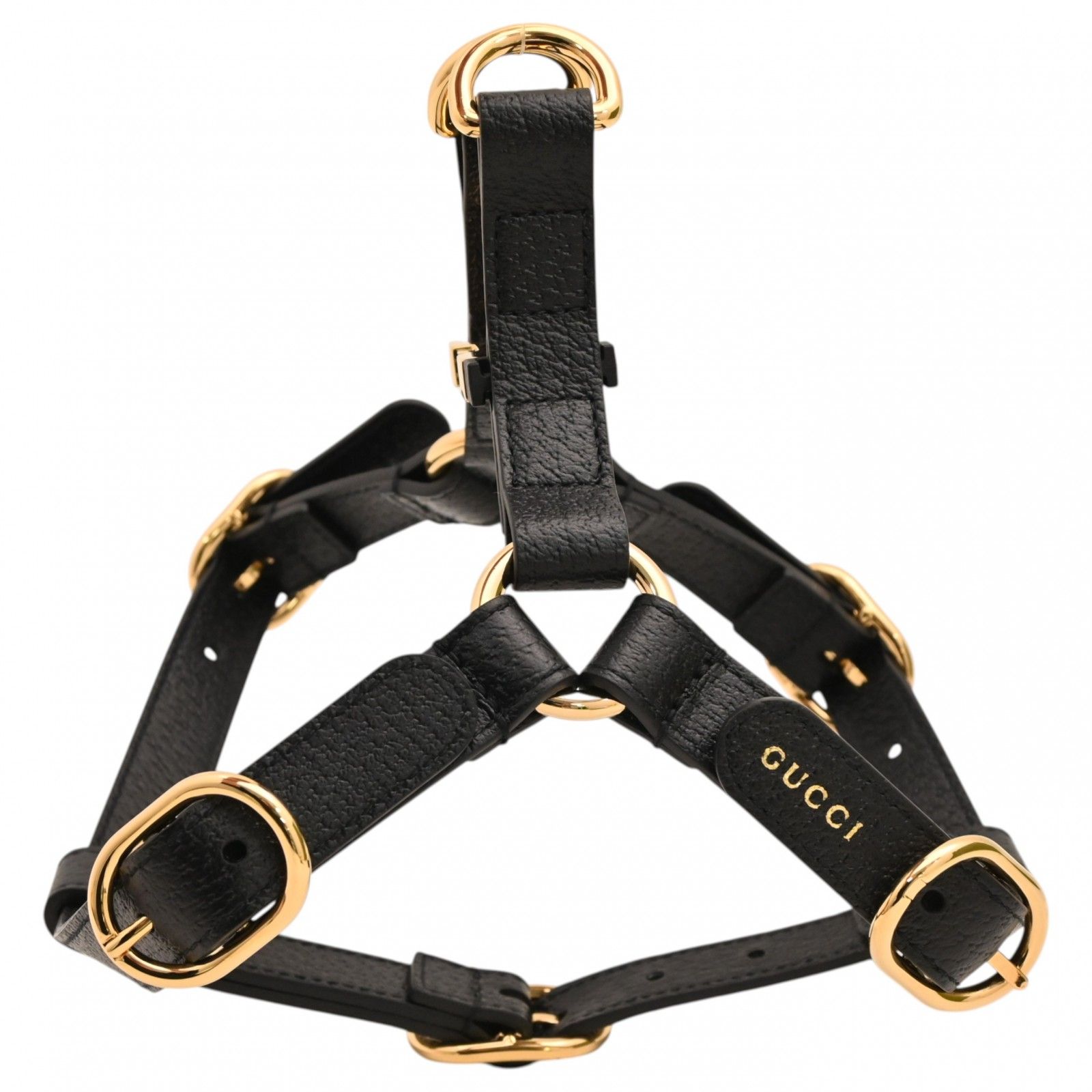 グッチ ペット ハーネス 犬 レザー Sサイズ ブラック ゴールド金具 S