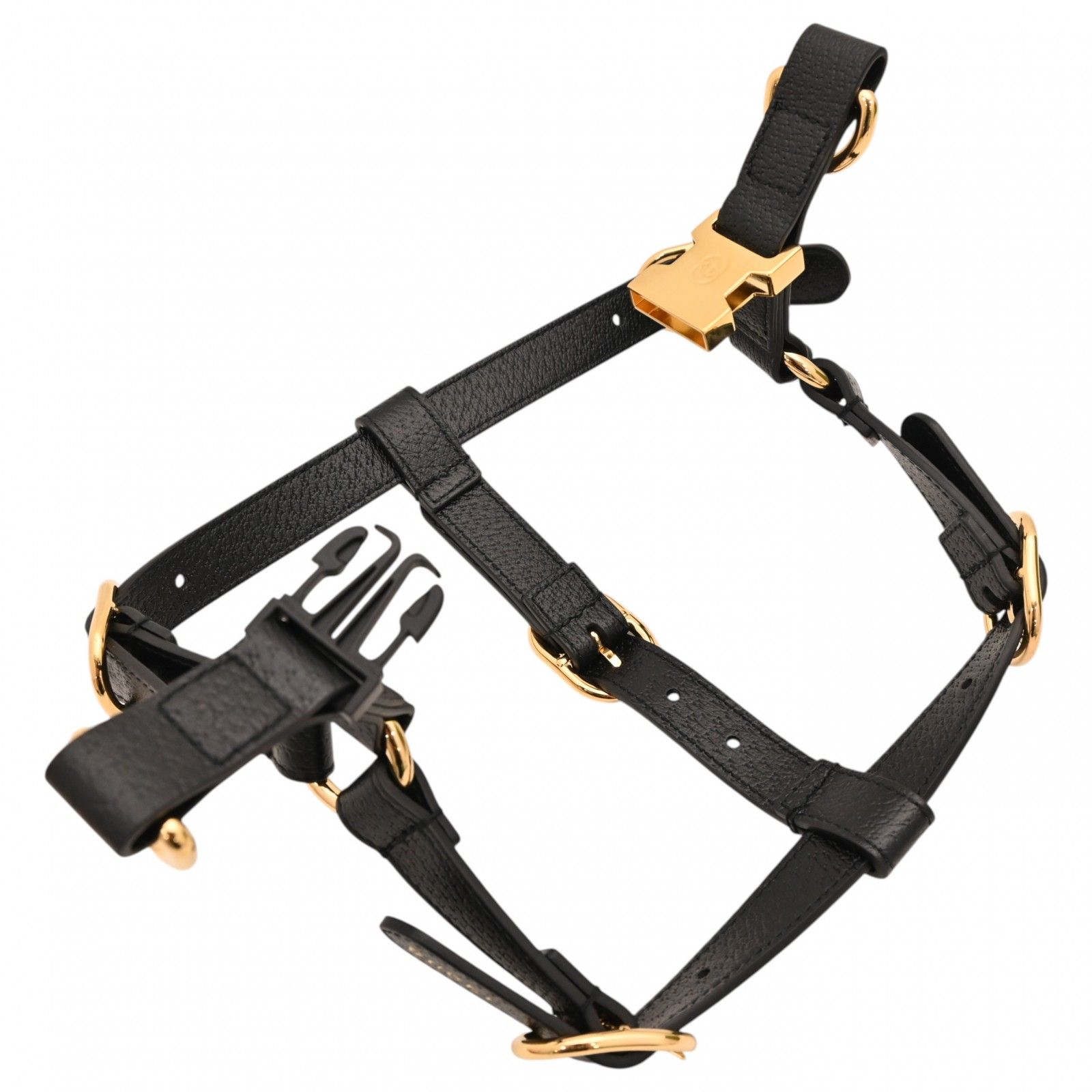 グッチ ペット ハーネス 犬 レザー Sサイズ ブラック ゴールド金具 S