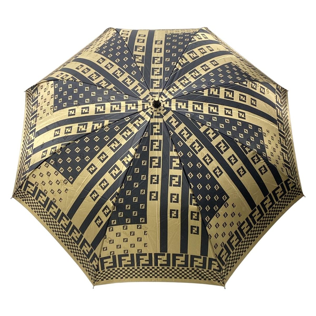 FENDI(フェンディ) 折りたたみ傘 - ゴールド×黒 ズッカ柄/ペカン