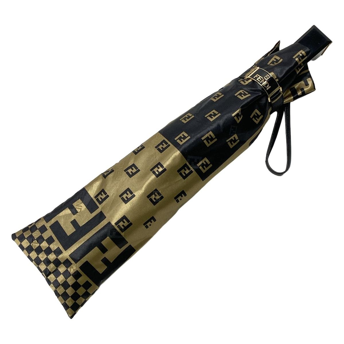 FENDI(フェンディ) 折りたたみ傘 - ゴールド×黒 ズッカ柄/ペカン