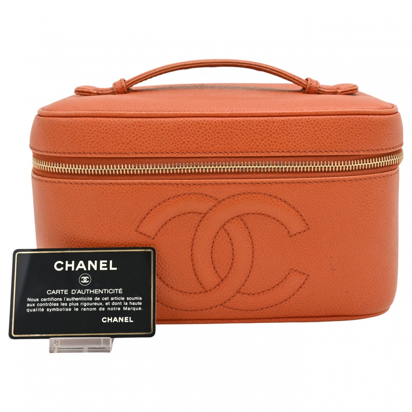 シャネル ココマーク キャビアスキン バニティバッグ オレンジ Bランク