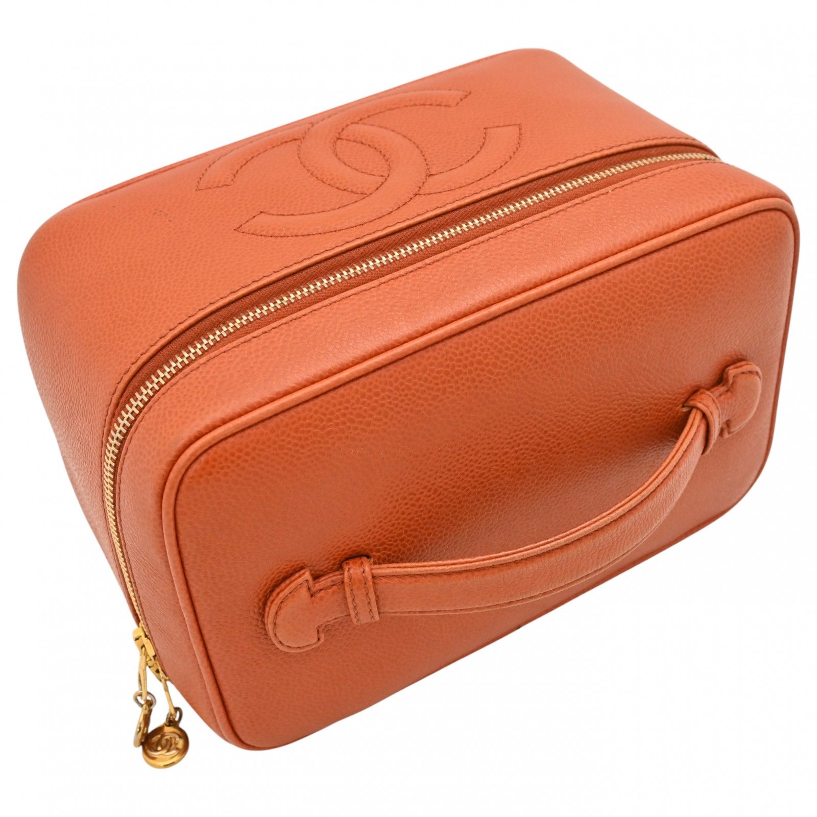 シャネル ココマーク キャビアスキン バニティバッグ オレンジ Bランク