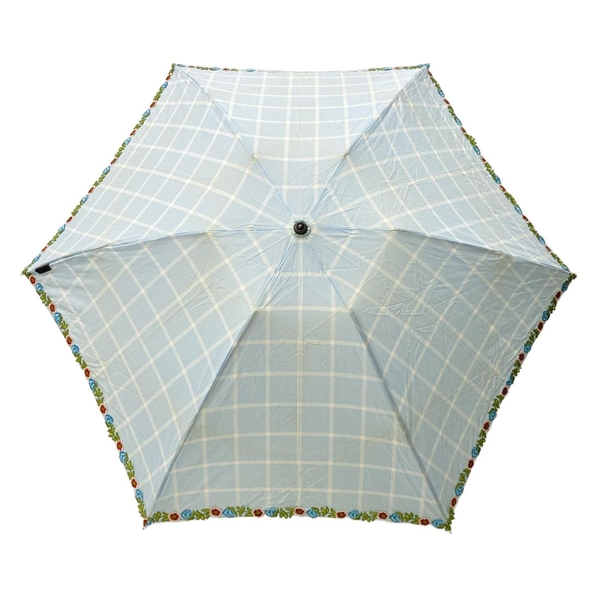 ANNA SUI(アナスイ) 日傘 - ライトブルー×白 日傘/チェック柄/花柄