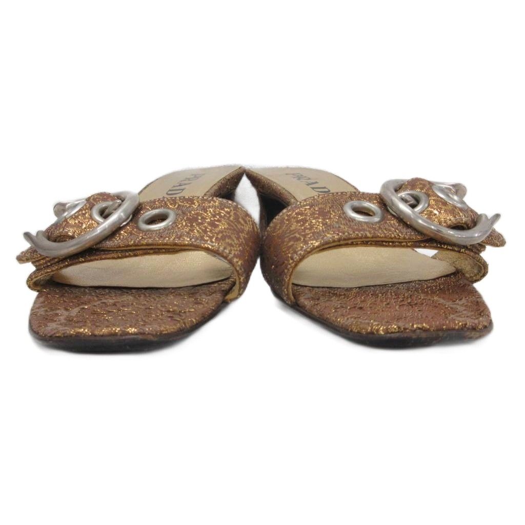 プラダ PRADA サンダル ミュール シルバー金具 ラメ チャンキーヒール