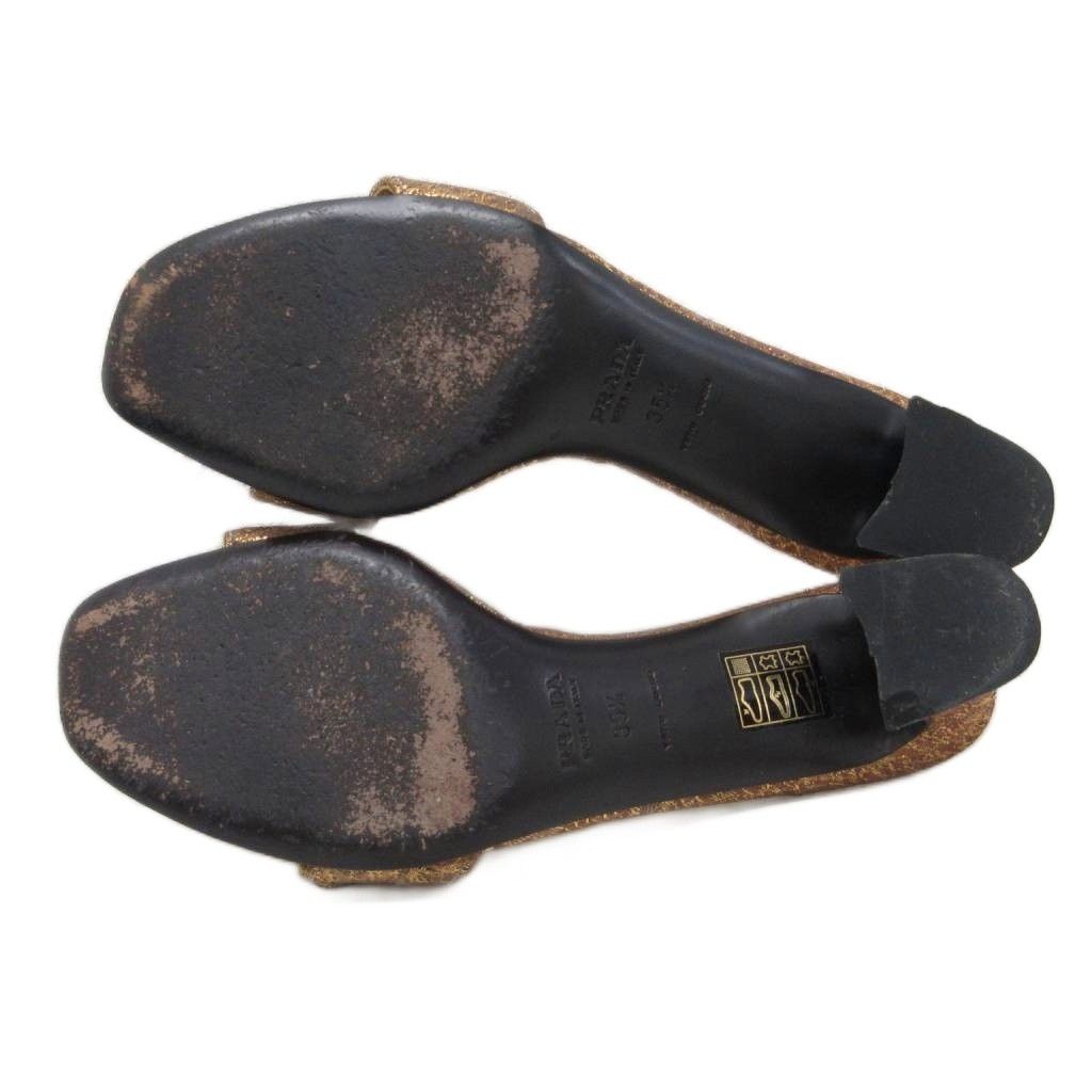 プラダ PRADA サンダル ミュール シルバー金具 ラメ チャンキーヒール