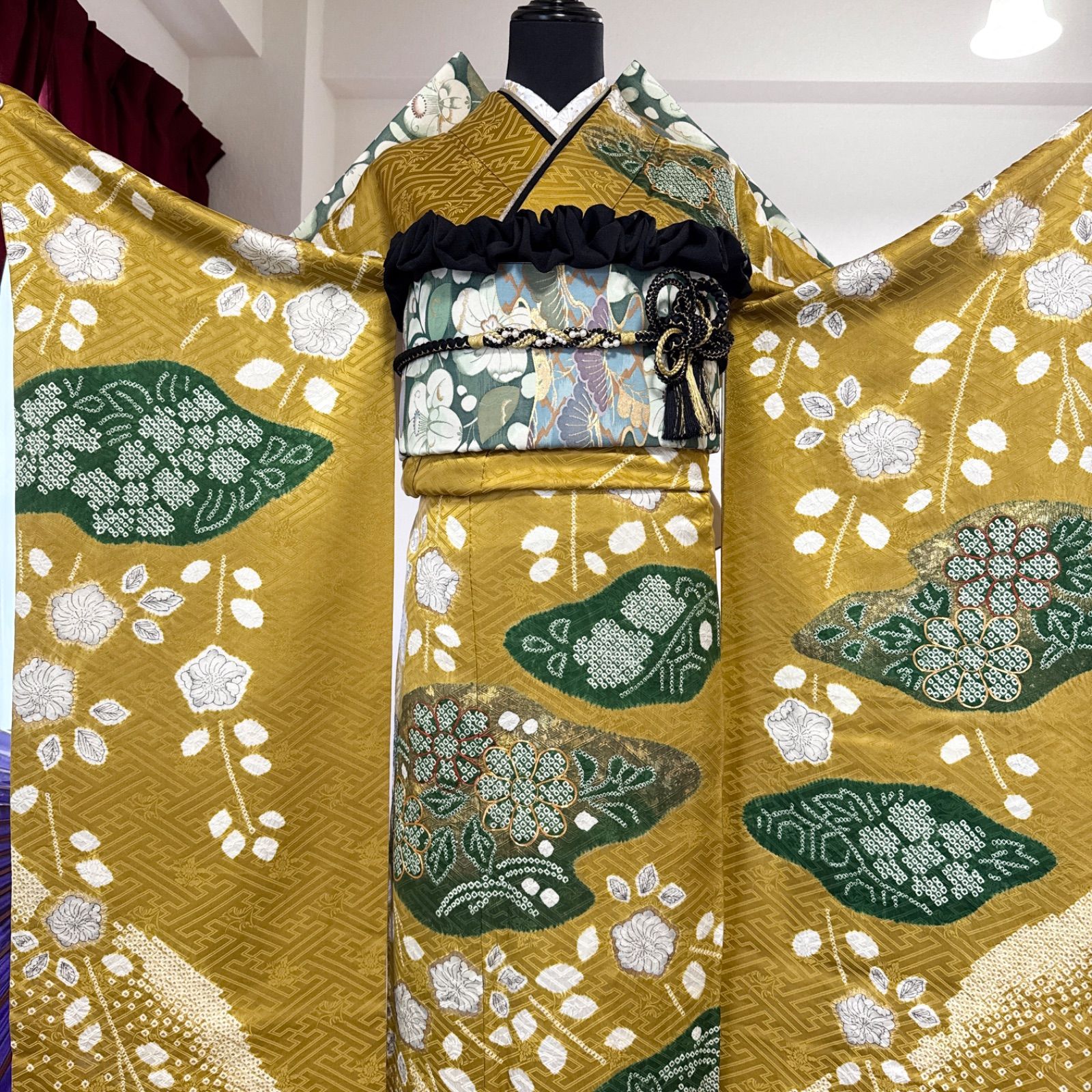 本加工白地に黄色×金染め分け 四季の花 振袖 フルセット 多ち花 【公式