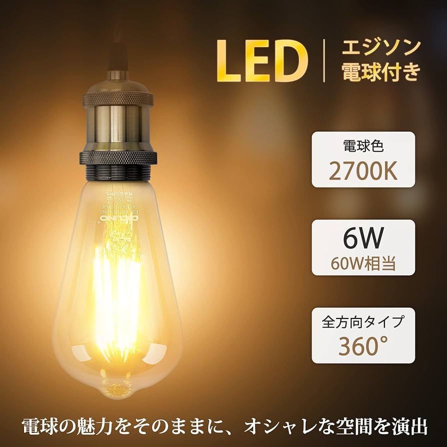 DiCUNO ペンダントライト E26口金 LED電球付き エジソン電球 ダクト