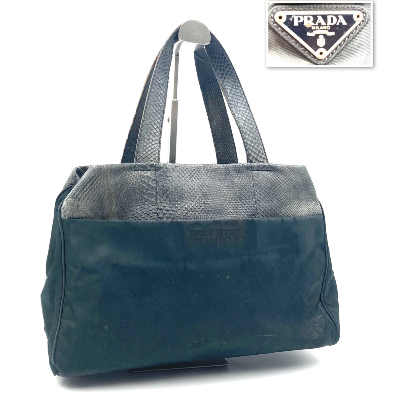 PRADA プラダ テスートナイロン×パイソンレザー切り替えコンビトート 
