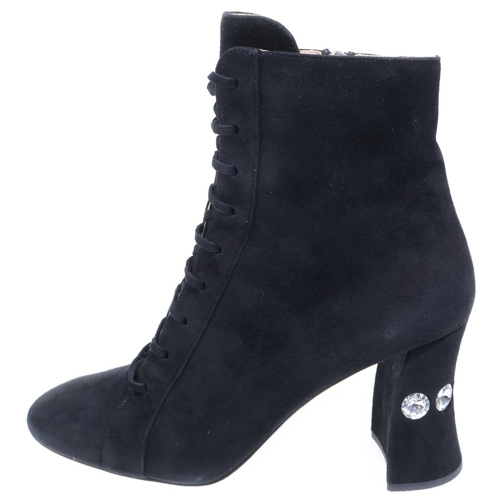 miumiu (ミュウミュウ) スエードレザー レースアップ ビジュー装飾