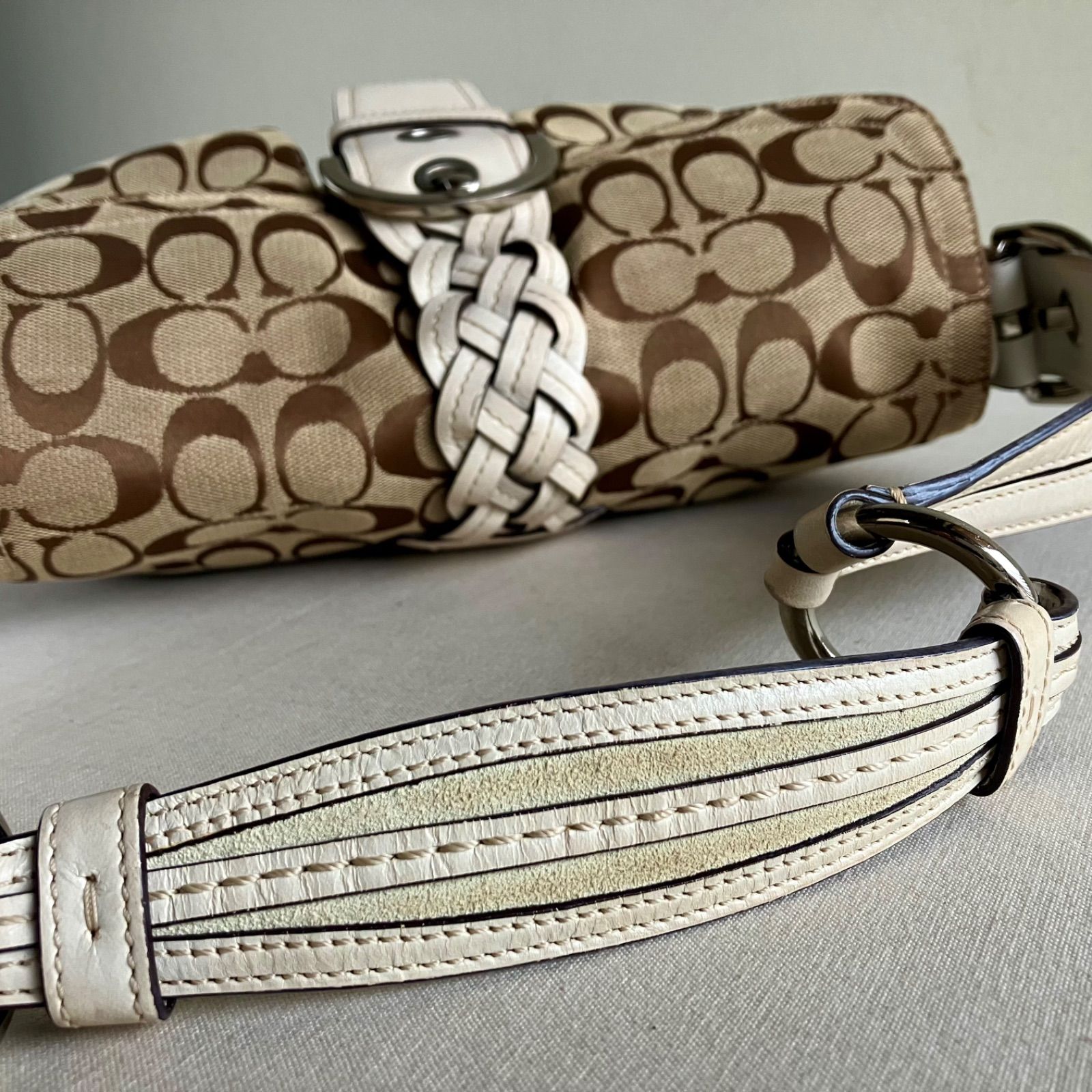 Coach Vintage Soho Brown Signature Canvas Braided White Leather