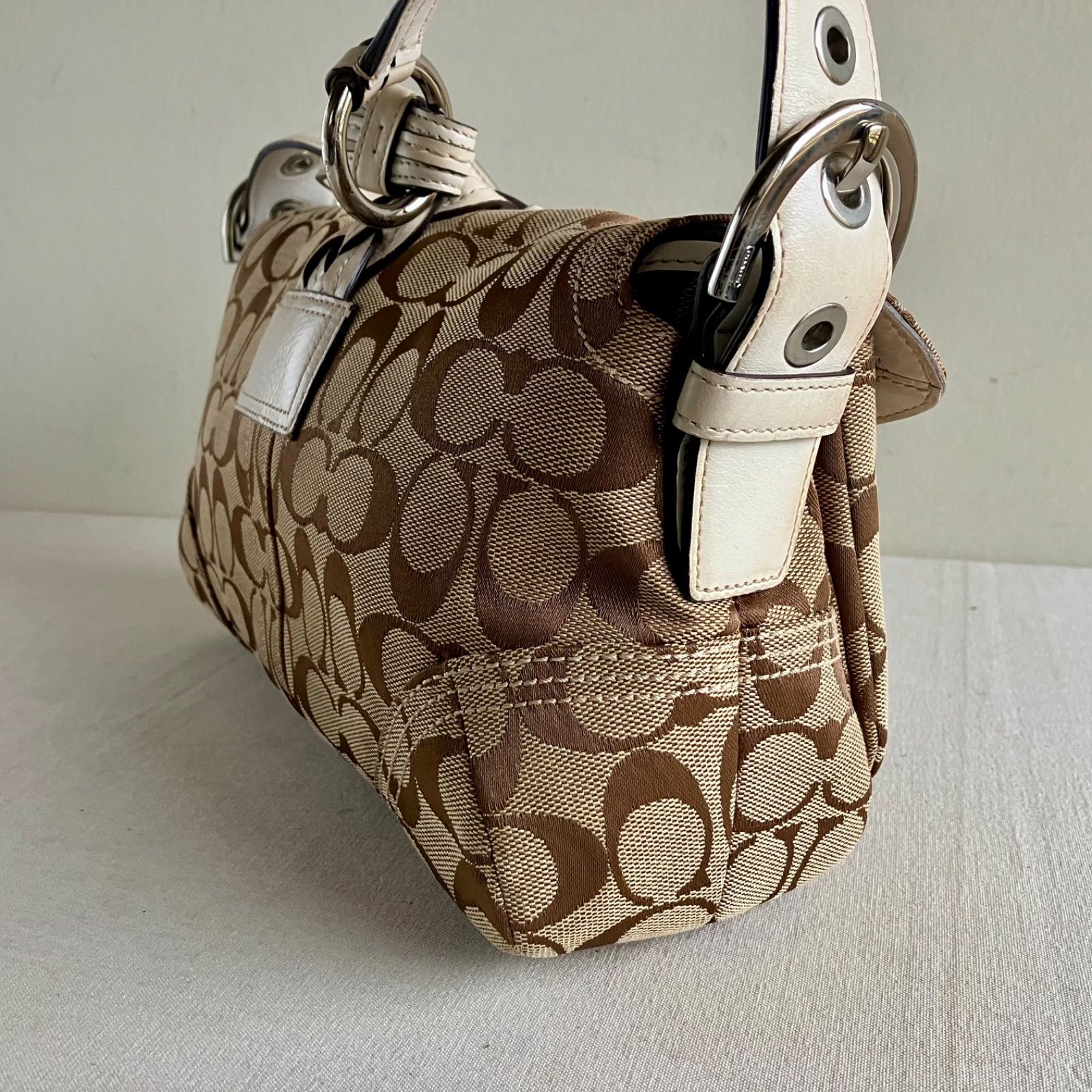 Coach Vintage Soho Brown Signature Canvas Braided White Leather