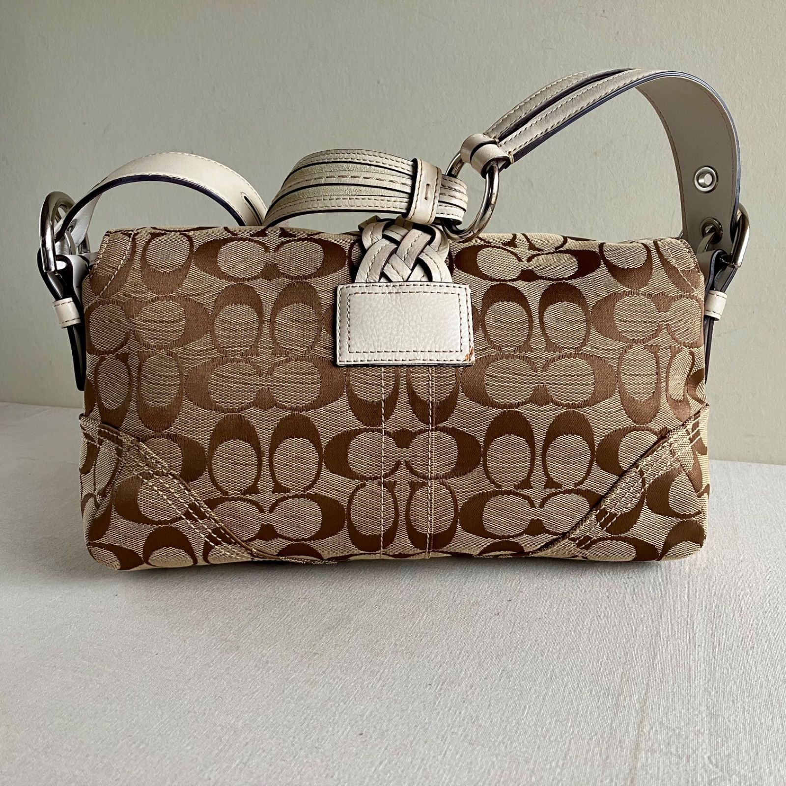 Coach Vintage Soho Brown Signature Canvas Braided White Leather