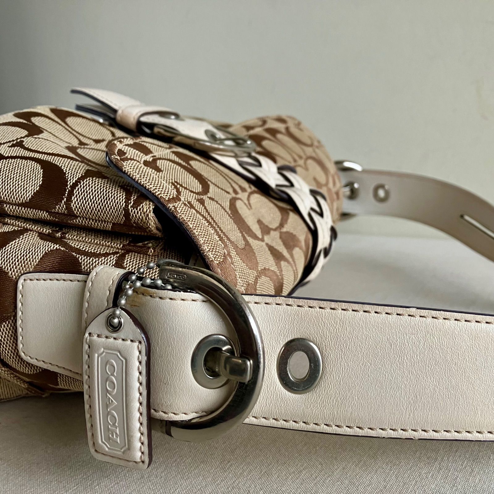 Coach Vintage Soho Brown Signature Canvas Braided White Leather