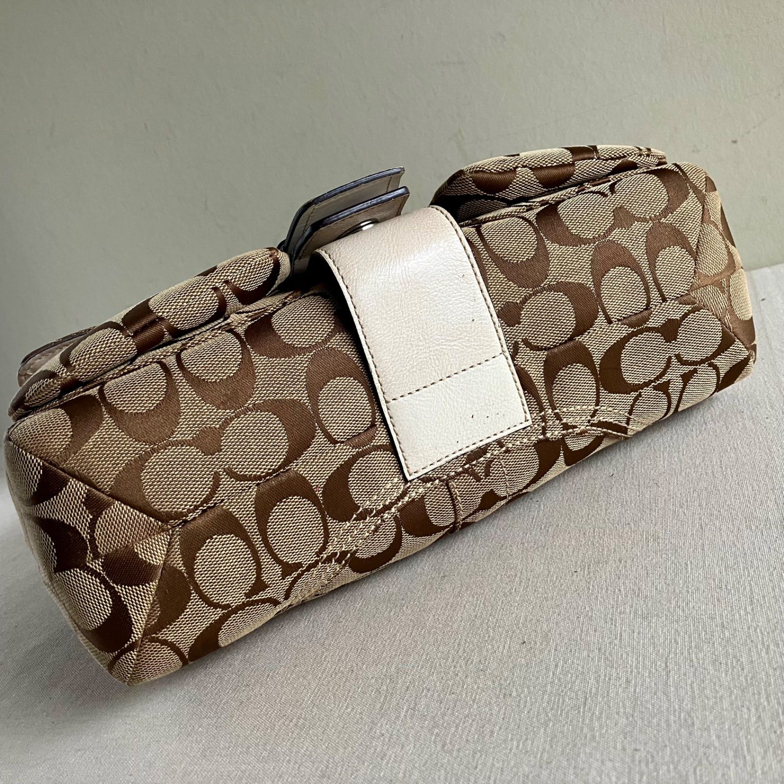 Coach Vintage Soho Brown Signature Canvas Braided White Leather