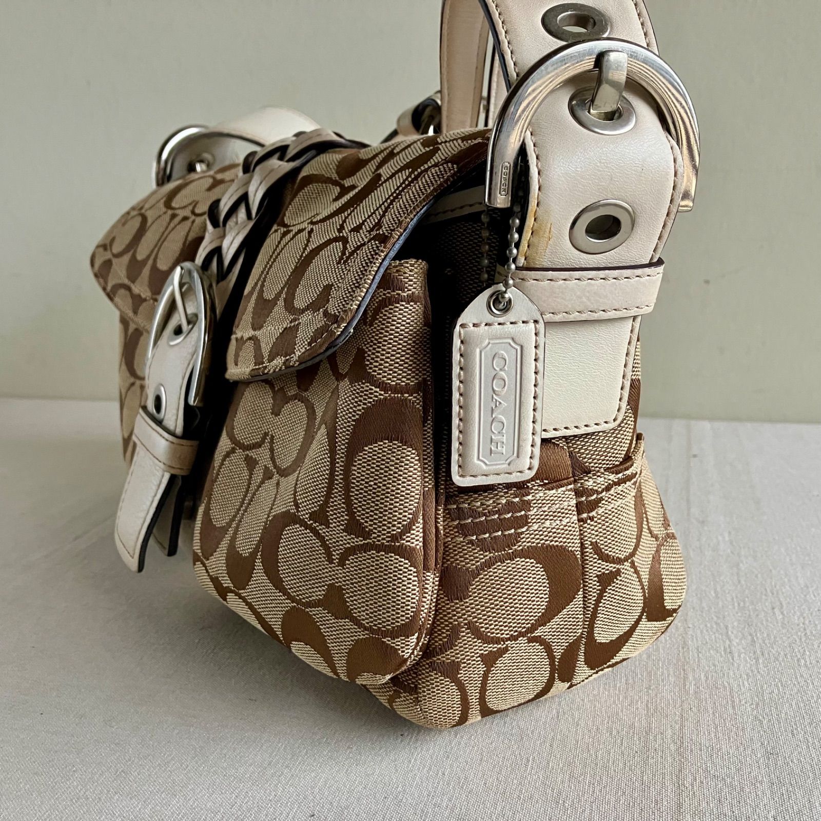 Coach Vintage Soho Brown Signature Canvas Braided White Leather