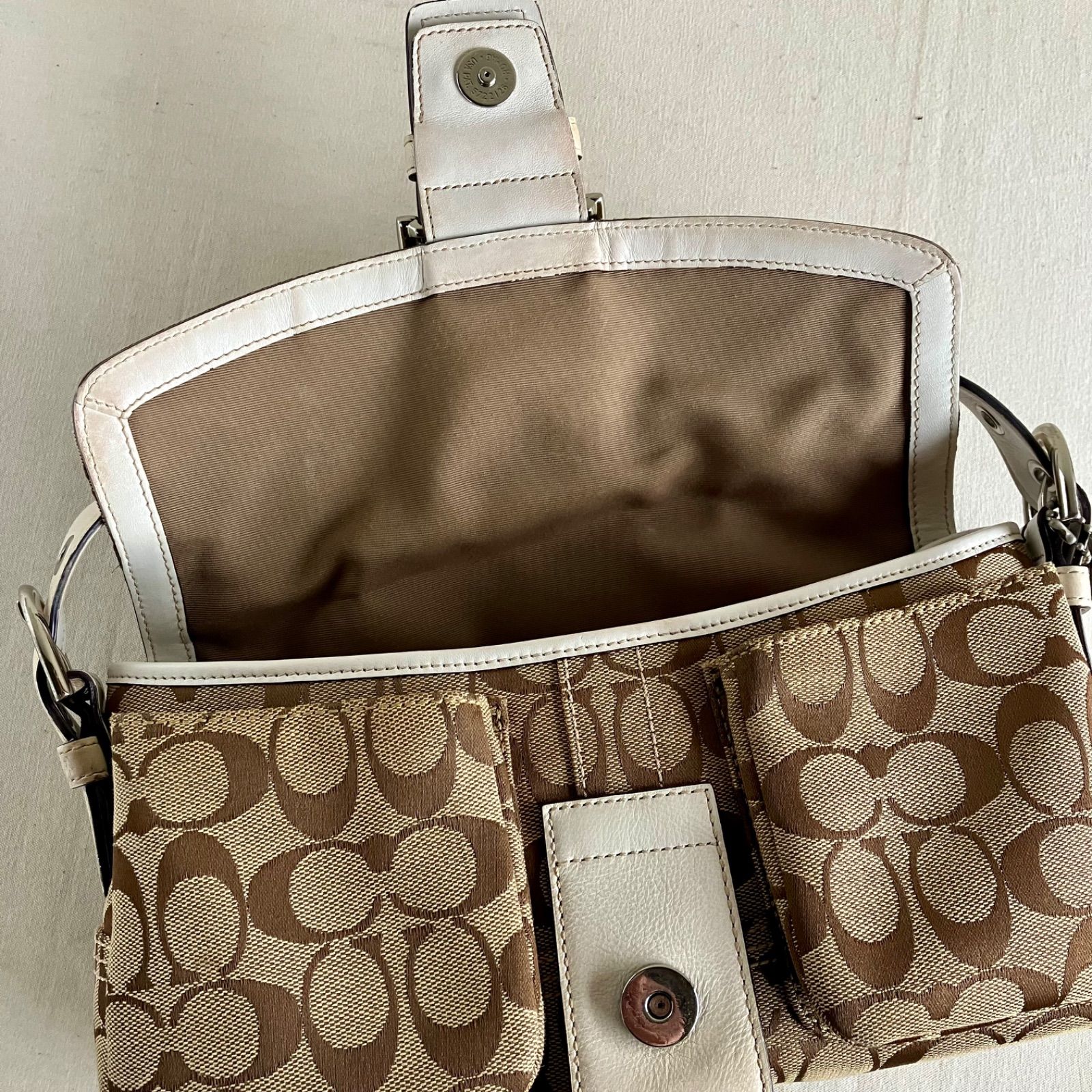 Coach Vintage Soho Brown Signature Canvas Braided White Leather