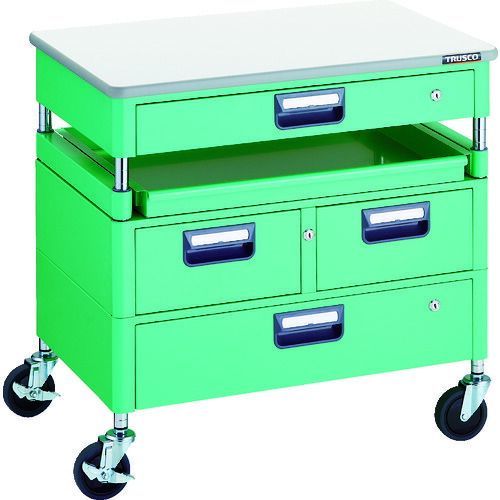 TRUSCO フェニックスワゴン 省音 750X500 H740 引出付 スライド1段 天板付 YG色