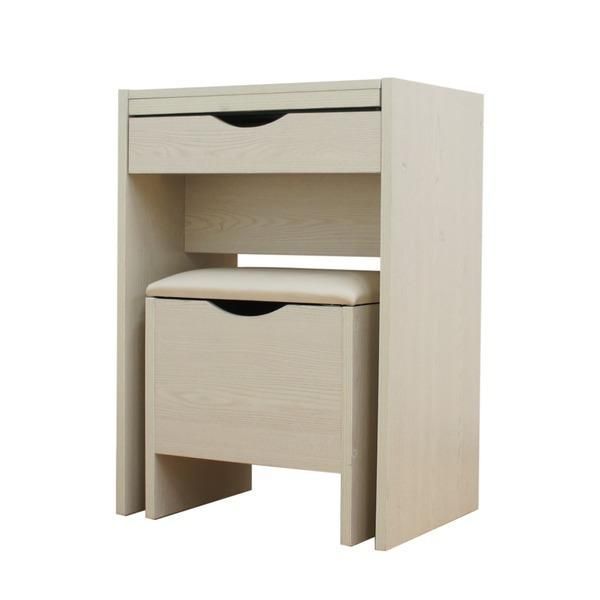 シンプル ドレッサーセット/化粧台・スツールセット 〔木目ホワイト