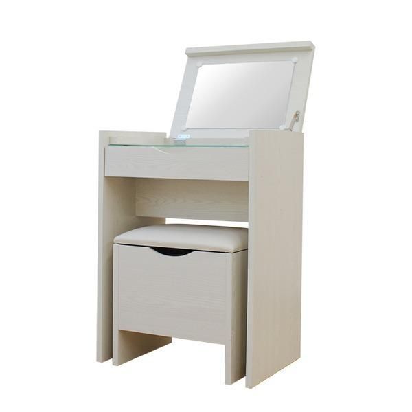 シンプル ドレッサーセット/化粧台・スツールセット 〔木目ホワイト