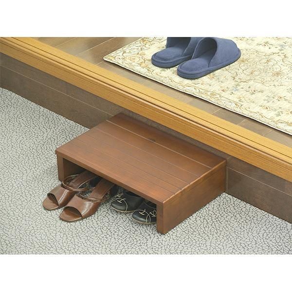 玄関床/玄関台 〔幅：約45cm〕 木製 アジャスター付き 靴収納可 ダークブラウン 〔完成品〕 玄関踏み台 幅45cm 奥行30cm 木製 アジャスター付き 玄関台 玄関