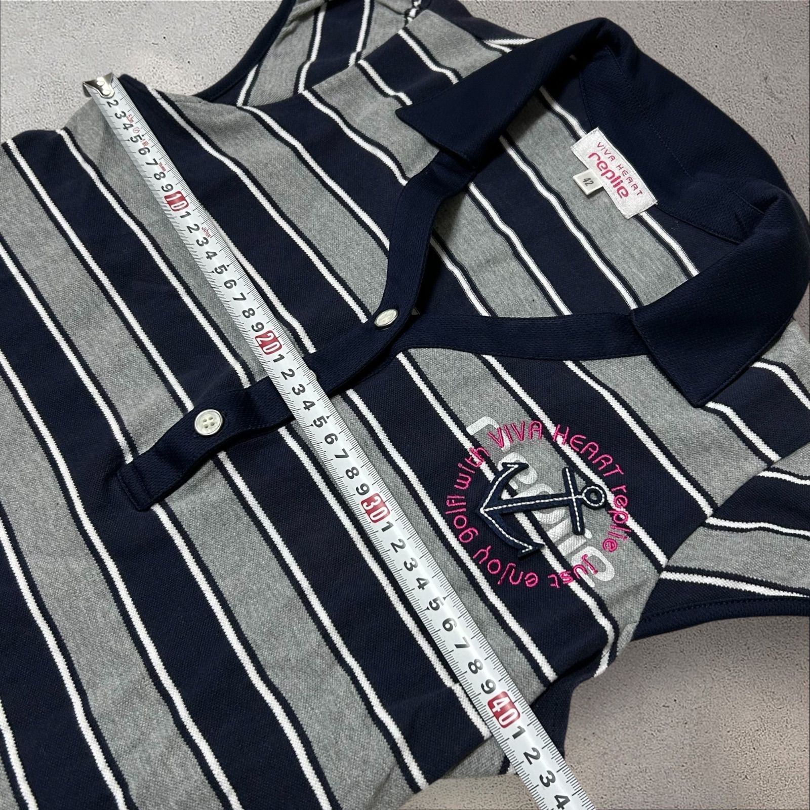 美品 VIVA HEART ビバハート 半袖 ポロシャツ ボーダー ゴルフウェア 