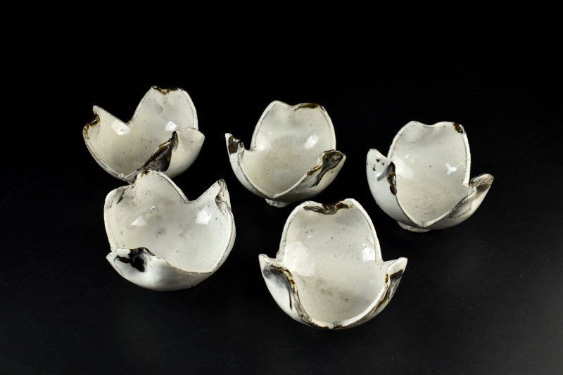 蔵A6063a】小川哲男 粉引割山椒 向付 五客 共箱 - メルカリ