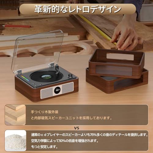 CDプレーヤー Bluetooth受信/送信 レトロ 充電式 ステレオスピーカー
