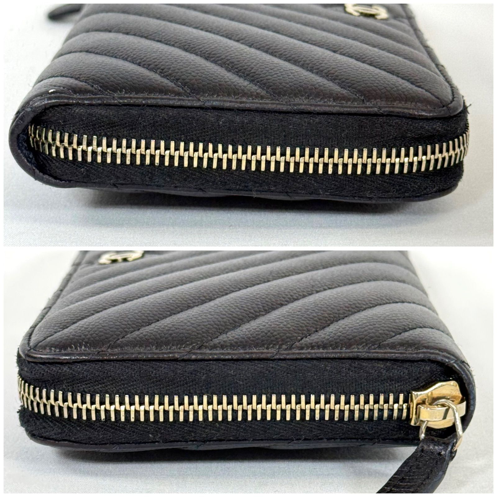 Vステッチ CHANEL シャネル キャビアスキン 長財布 レディース 