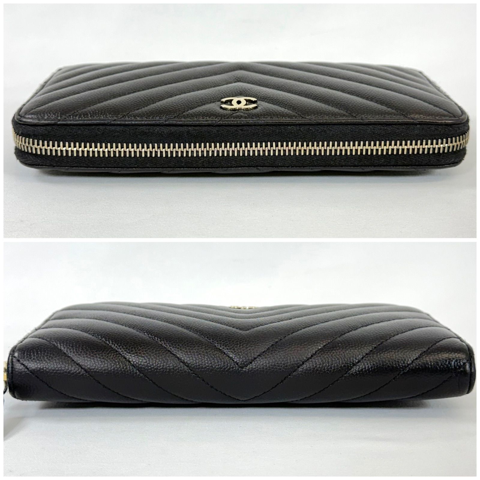 Vステッチ CHANEL シャネル キャビアスキン 長財布 レディース 