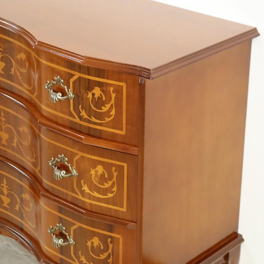 イタリア 3段 チェスト 茶 87cm 象嵌 ロココ調 イタリア 家具 猫脚